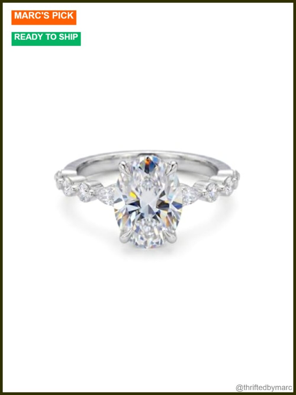2 CT Oval Moissanite Engagement Ring with Marquise Band 925 Sterling Silver 18k